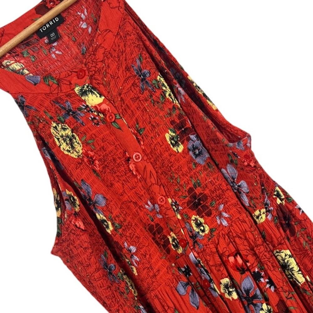 Torrid Women's 00 (M/10) Floral Smocked Gauze Sleeveless Peplum Boho Tank Top